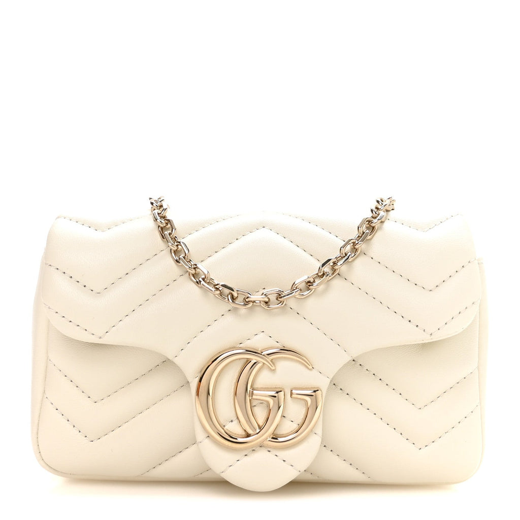 Lambskin Matelasse Mini GG Marmont Shoulder Bag White