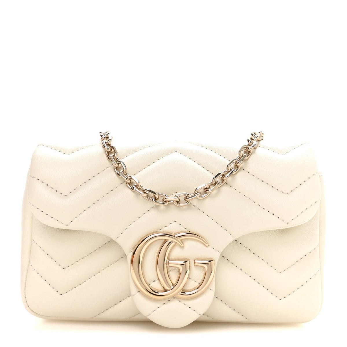 Lambskin Matelasse Mini GG Marmont Shoulder Bag White