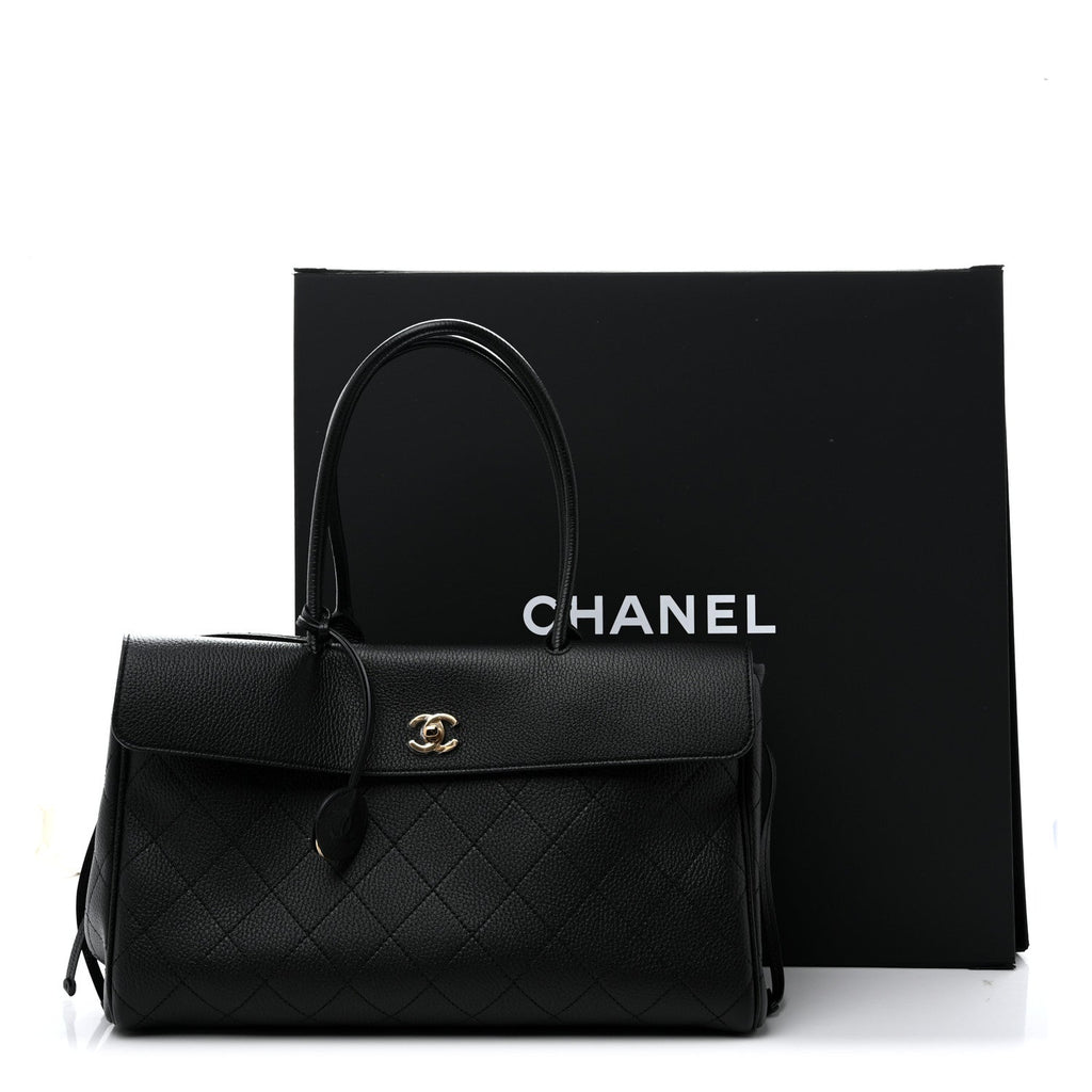 Grained Calfskin Stitched Urban Essentials Shopping Bag Black