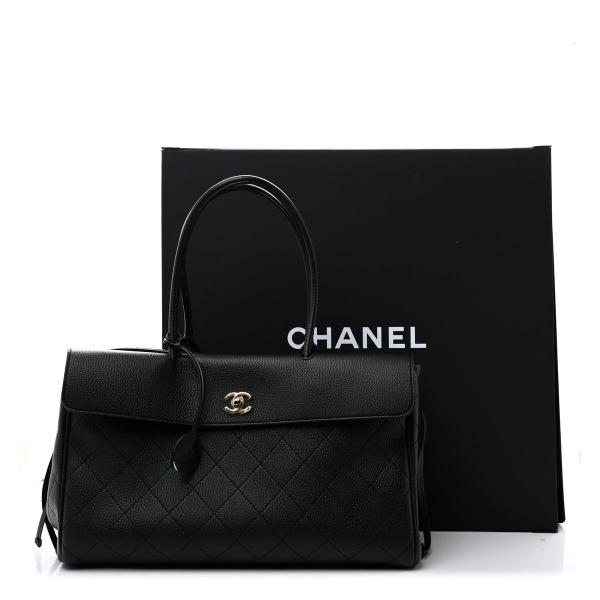Grained Calfskin Stitched Urban Essentials Shopping Bag Black