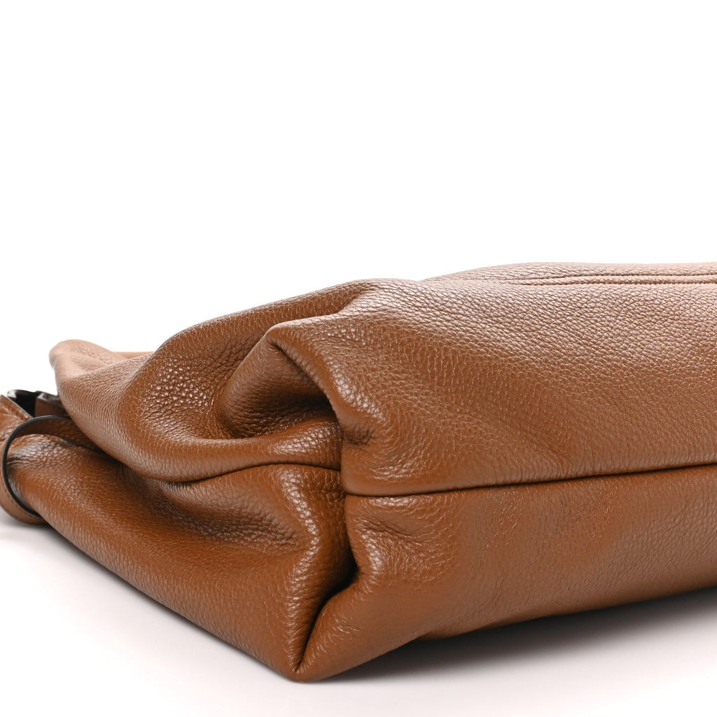 Grained Calfskin Softbit Maxi Shoulder Bag Brown