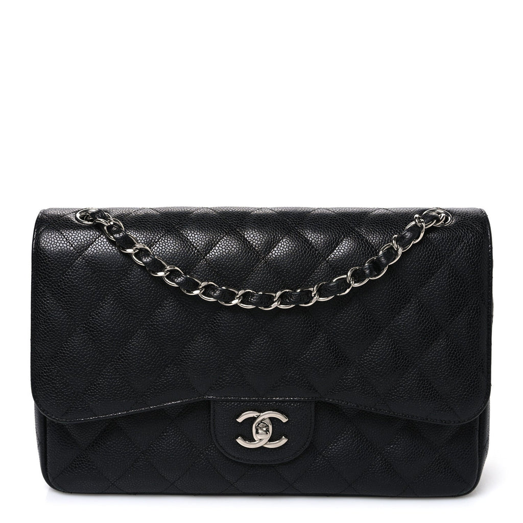 Caviar Quilted Jumbo Double Flap Black