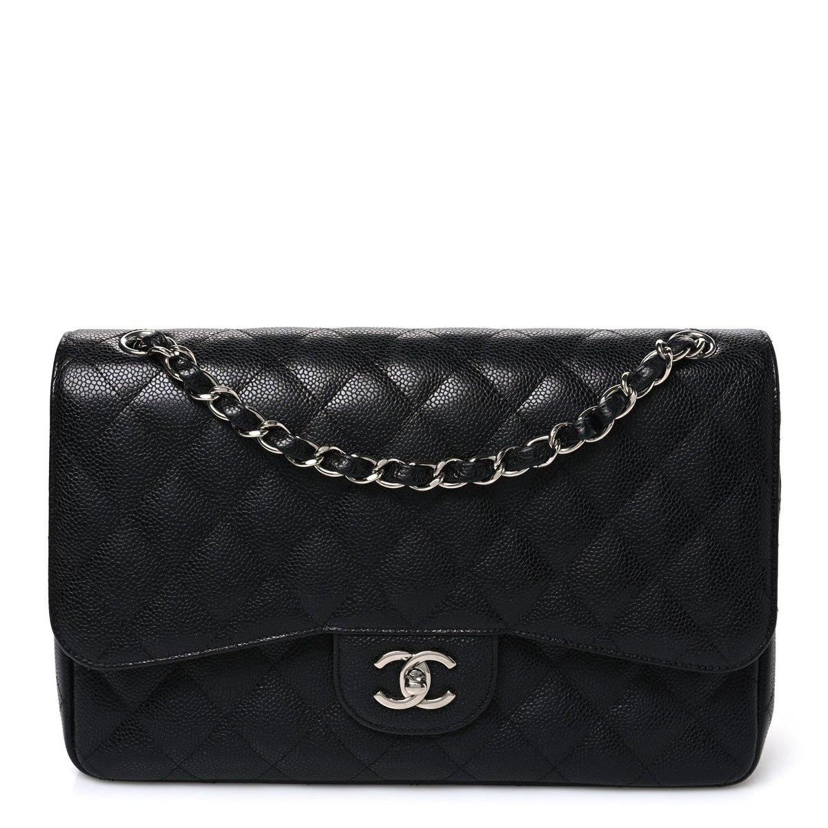 Caviar Quilted Jumbo Double Flap Black