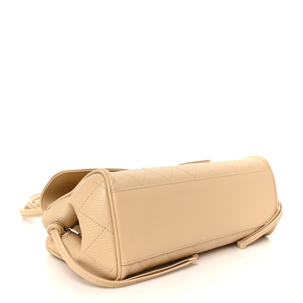 Grained Calfskin Stitched Urban Essentials Small Shopping Bag Beige