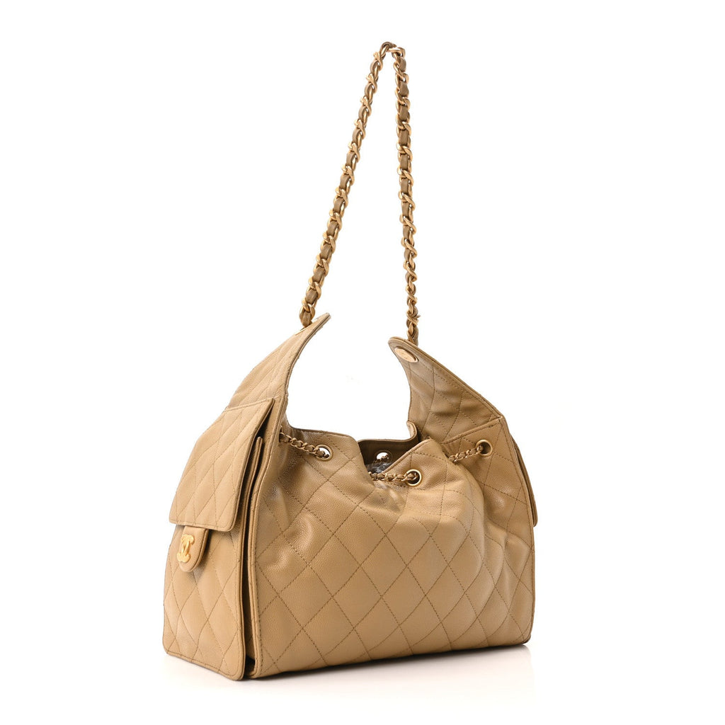 Caviar Quilted Small Chanel 25 Handbag Beige