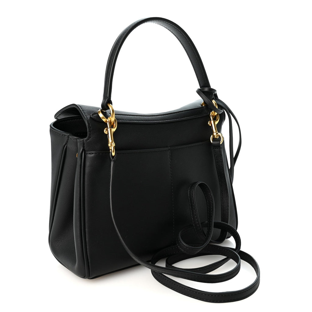 Natural Smooth Calfskin Mini Rodeo Top Handle Handbag Black