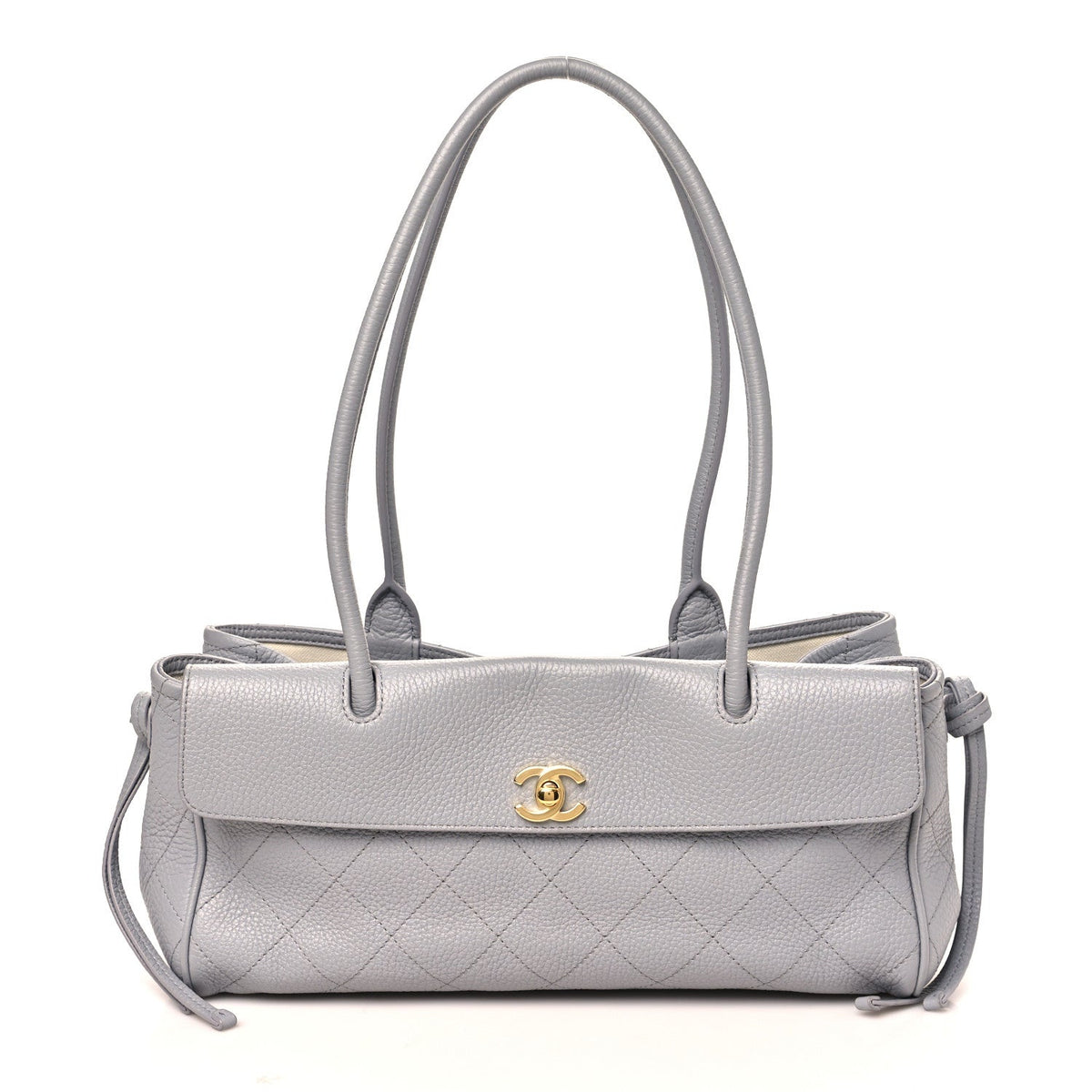 Grained Calfskin Stitched Urban Essentials Small Shopping Bag Grey