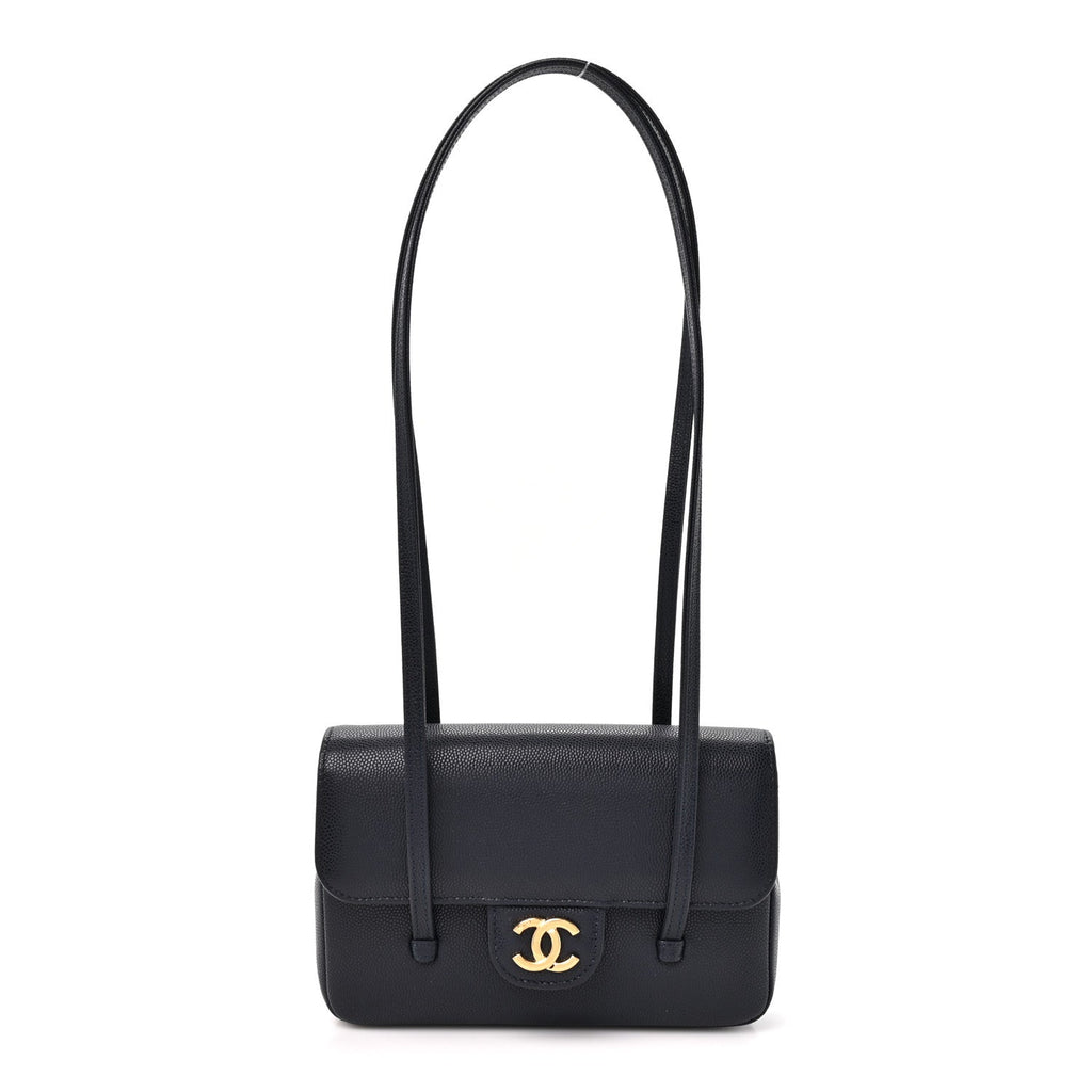 Shiny Caviar Mini Preppy Coco Shoulder Bag Dark Blue