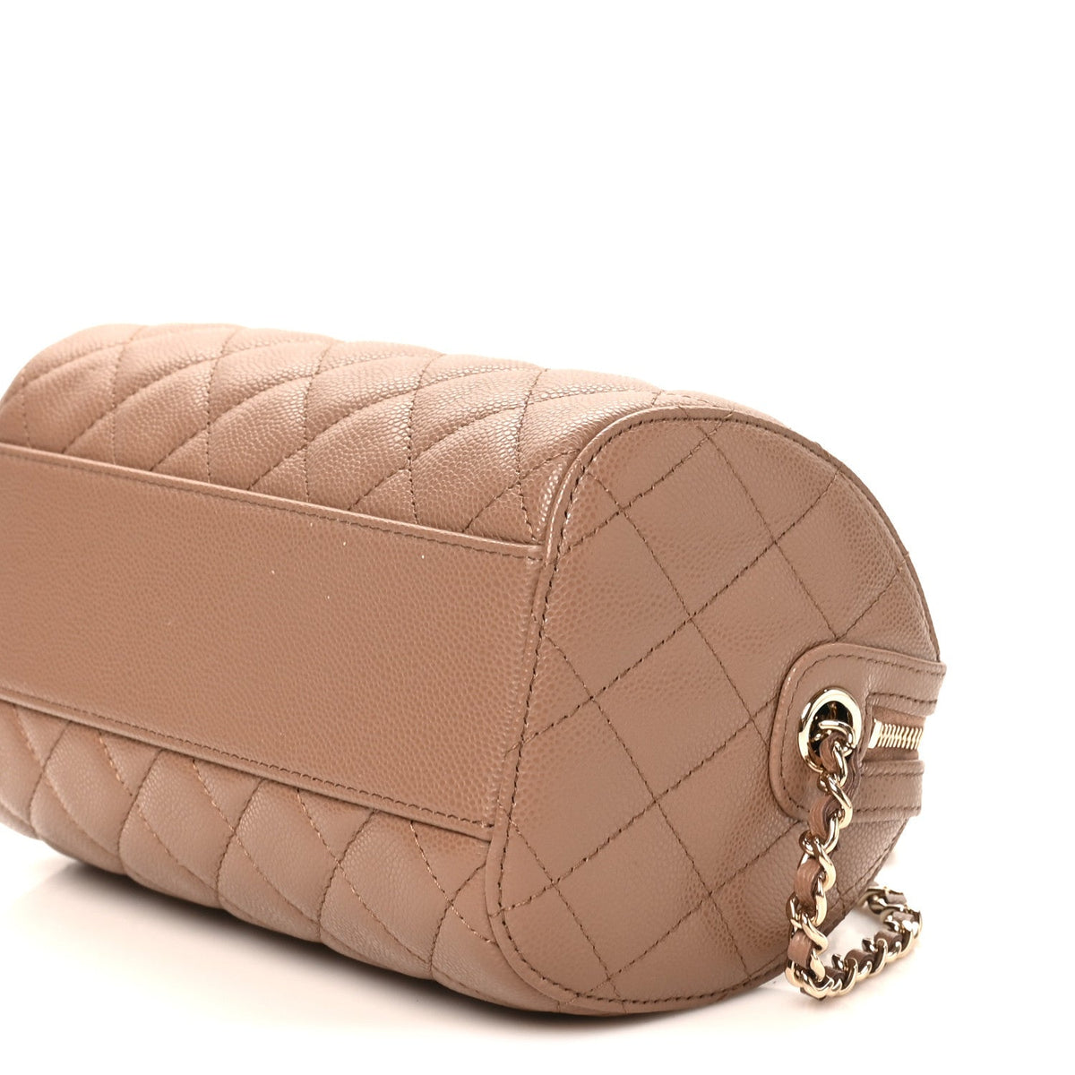 Caviar Quilted Barrel Clutch With Chain Brown