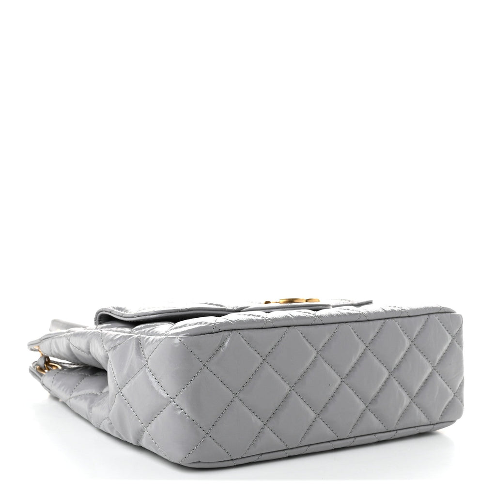 Shiny Crumpled Calfskin Quilted Wavy CC Hobo Grey
