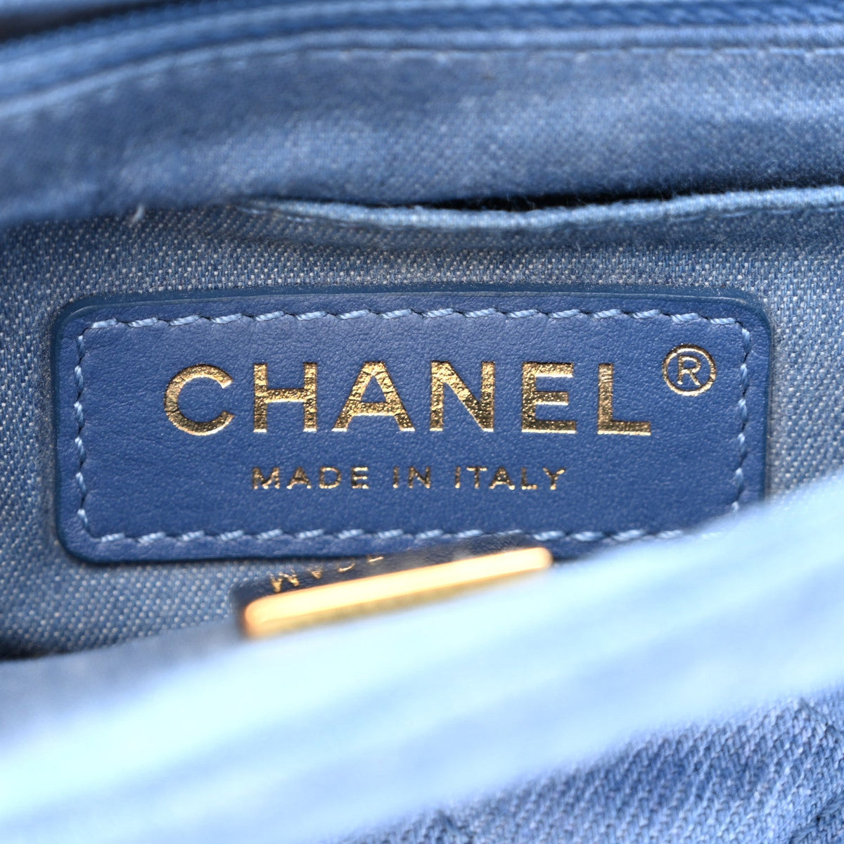 Denim Quilted Mini Pearl Crush Flap Blue