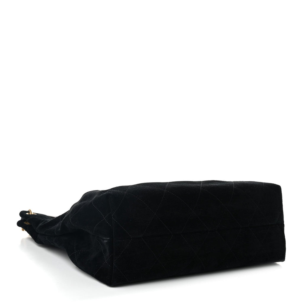 Suede Calfskin Lambskin Quilted Maxi Hobo Black