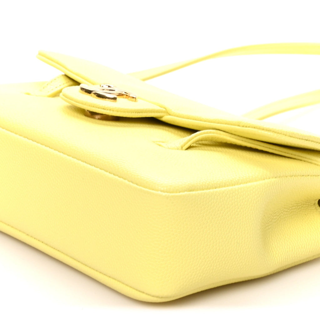 Shiny Caviar Mini Preppy Coco Shoulder Bag Light Yellow