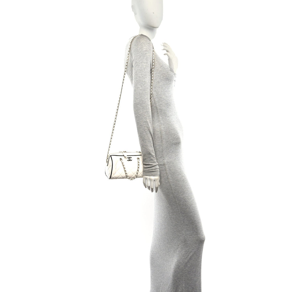 Lambskin Quilted Resin CC Mini Bowling Clutch With Chain White Black