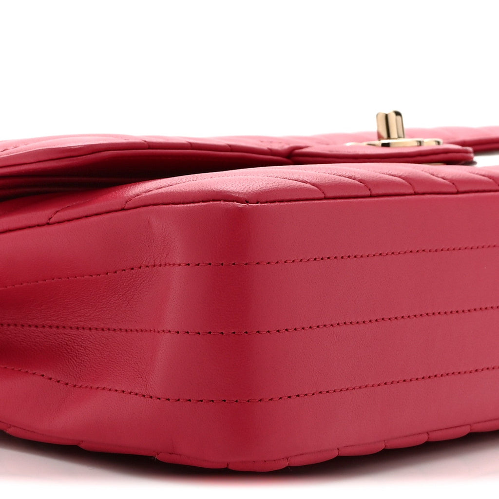 Lambskin Chevron Quilted Medium Double Flap Pink
