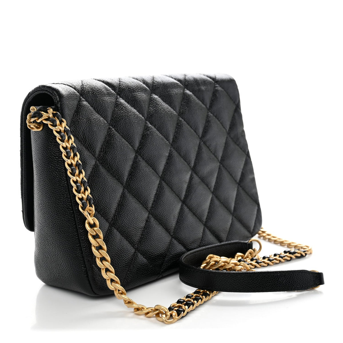 Shiny Caviar Quilted Large Chain Melody Flap Black