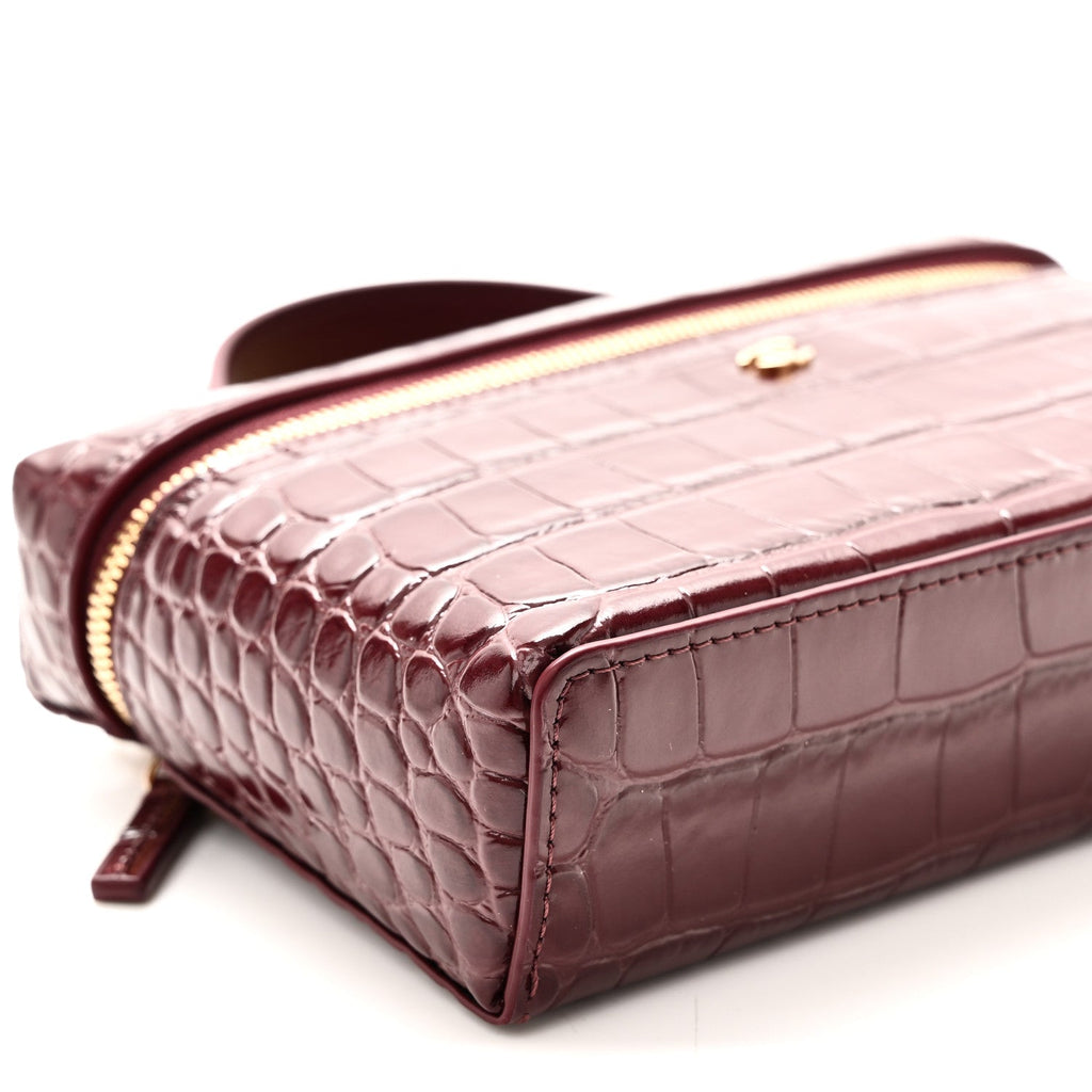 Calfskin Crocodile Embossed Crococo Exoticoco Vanity With Chain Dark Burgundy