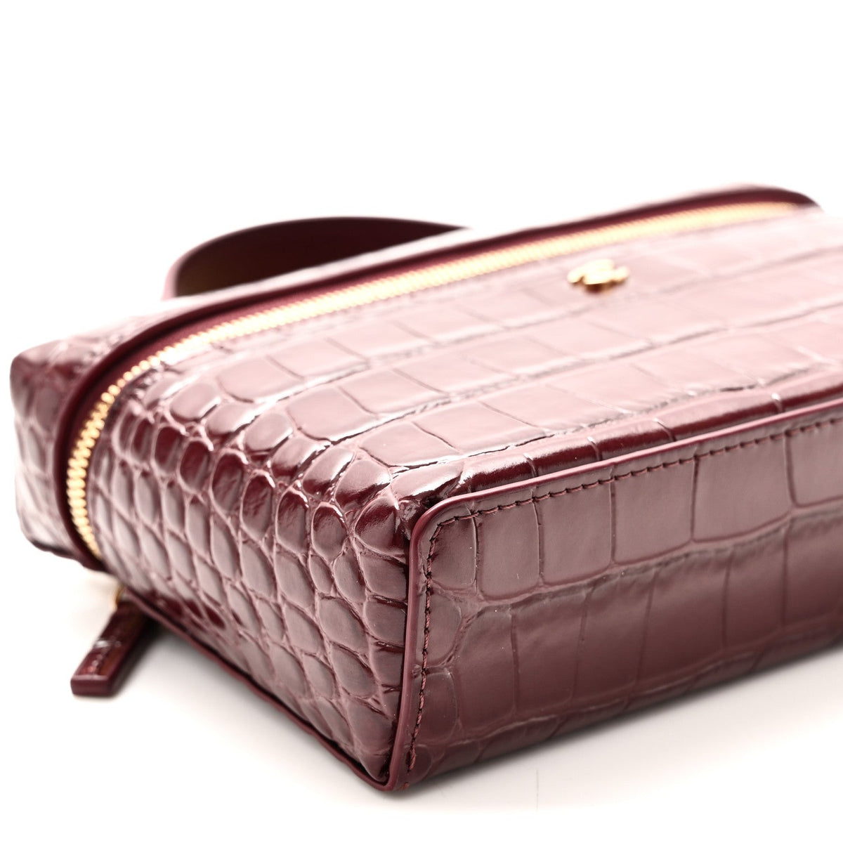 Calfskin Crocodile Embossed Crococo Exoticoco Vanity With Chain Dark Burgundy