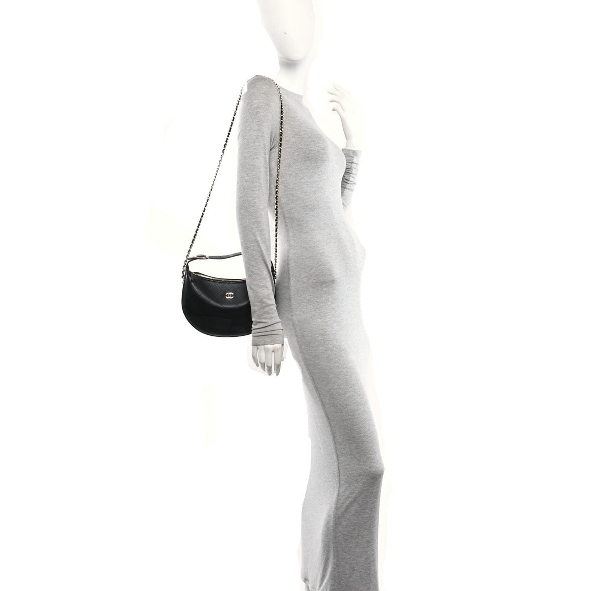 Lambskin Quilted Hobo Clutch With Chain Black
