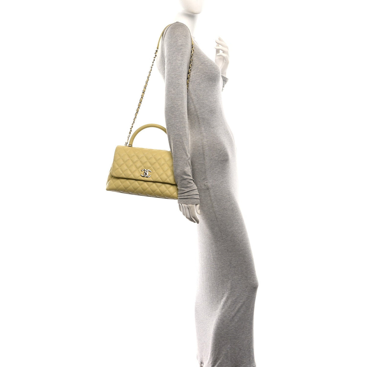 Caviar Quilted Small Coco Handle Flap Yellow