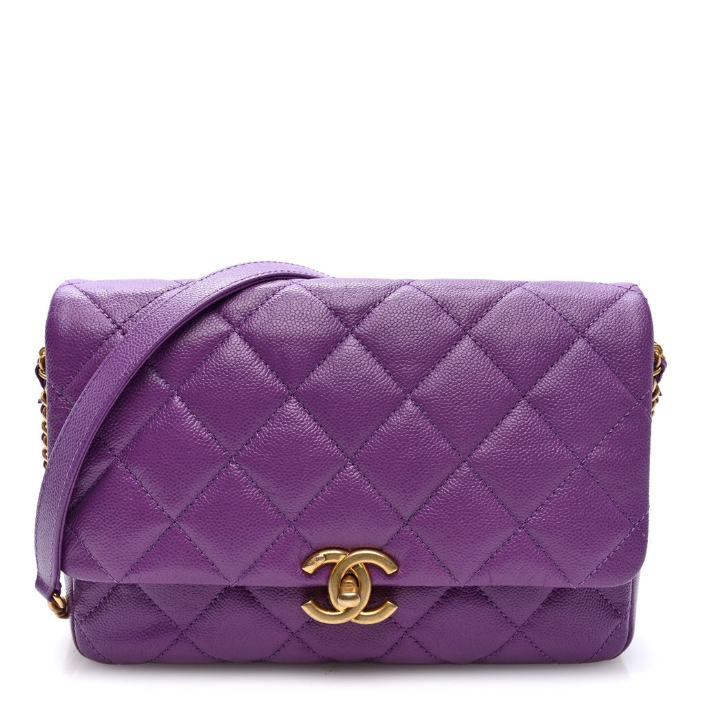 Shiny Caviar Quilted Large Chain Melody Flap Purple