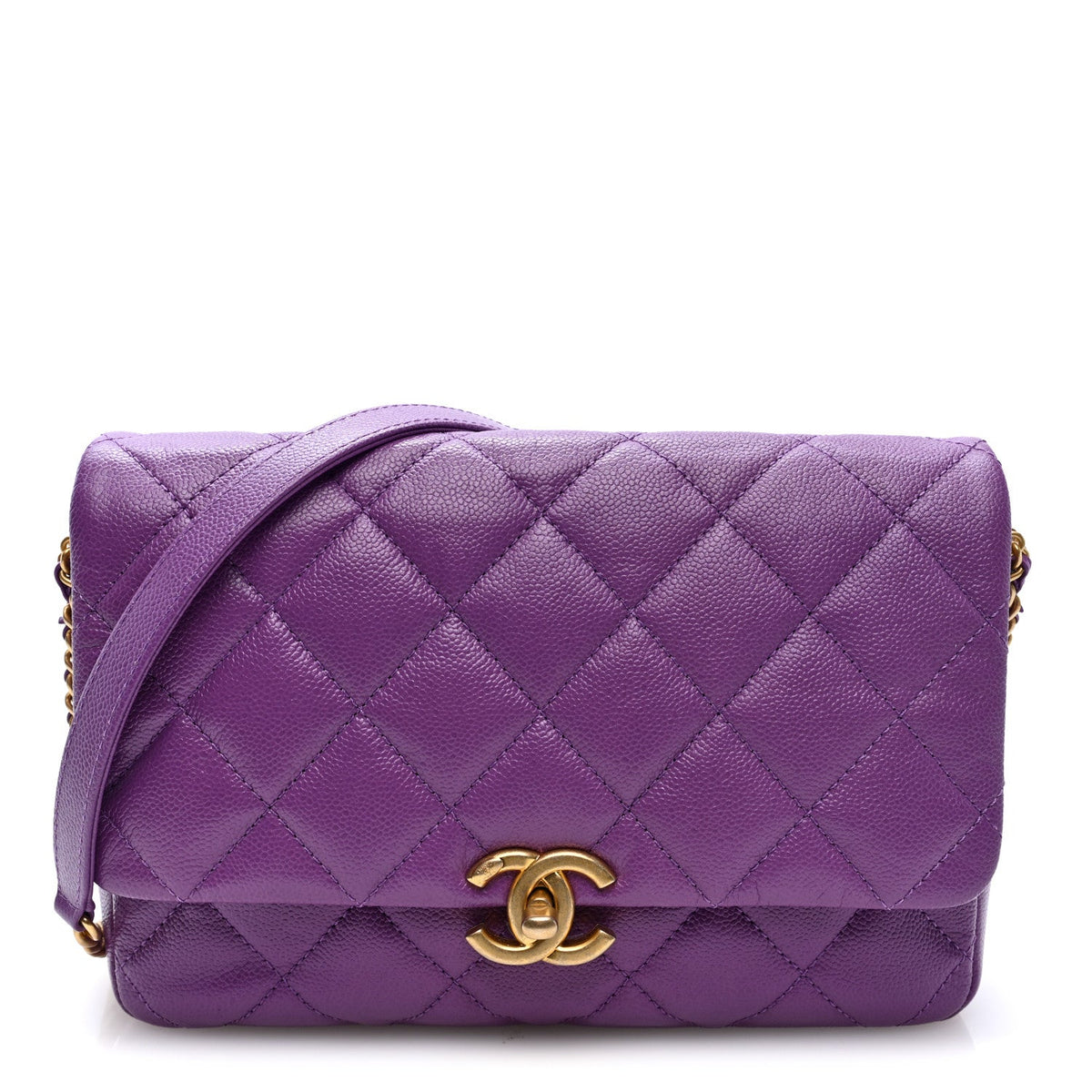 Shiny Caviar Quilted Large Chain Melody Flap Purple