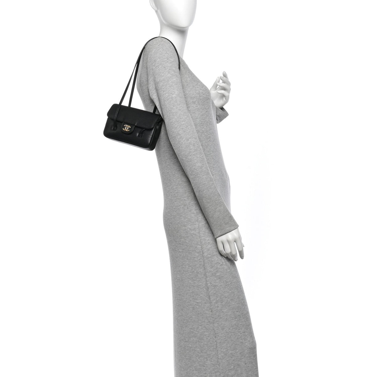 Shiny Caviar Mini Preppy Coco Shoulder Bag Black
