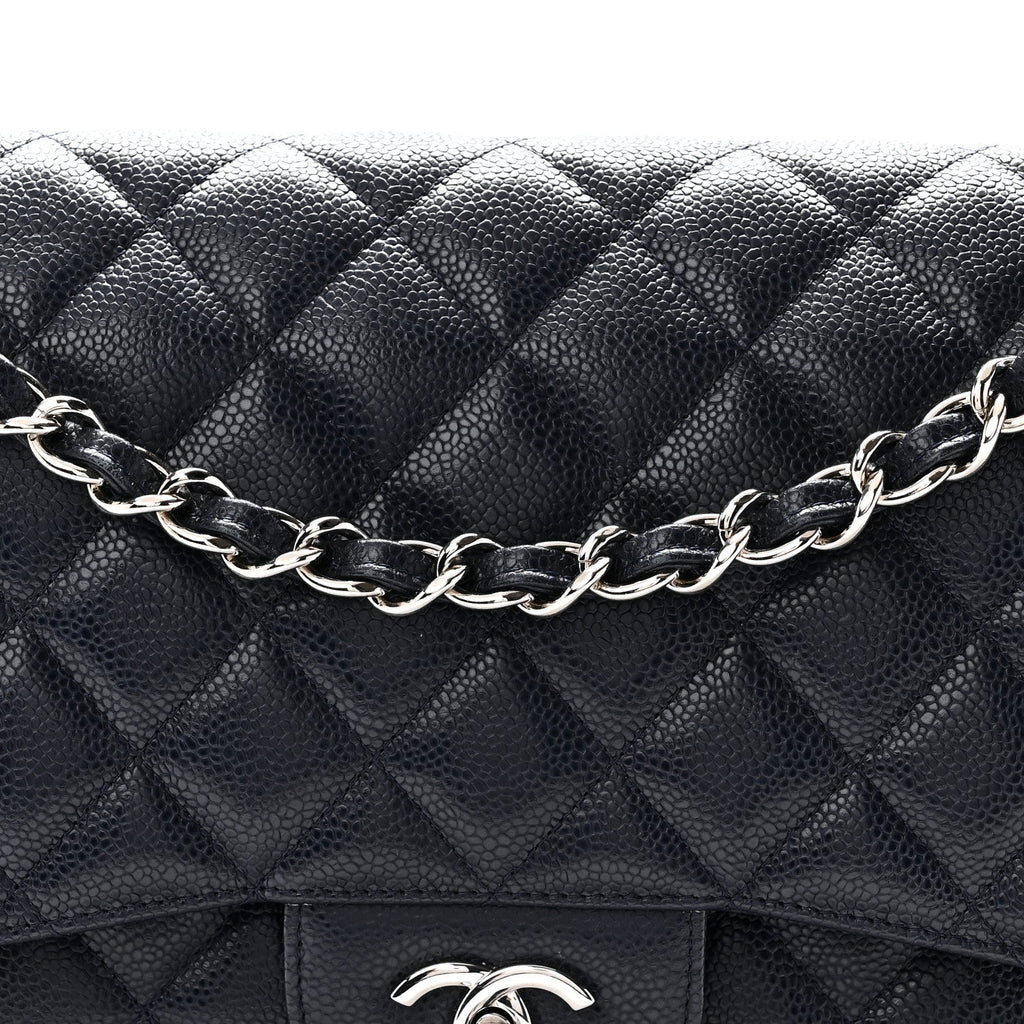 Caviar Quilted Jumbo Double Flap Navy Blue Navy Blue
