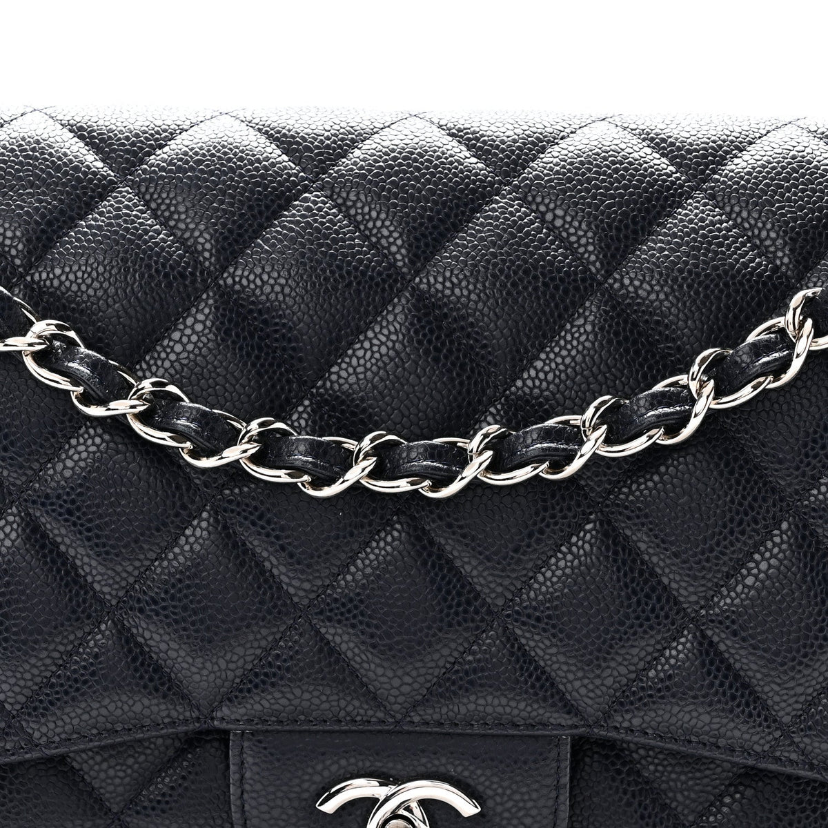 Caviar Quilted Jumbo Double Flap Navy Blue Navy Blue