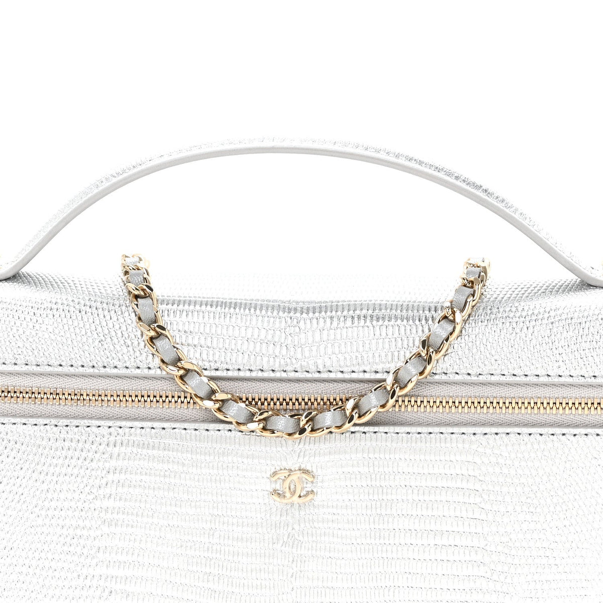 Lizard Embossed Calfskin Exoticoco Long Vanity With Chain Silvery