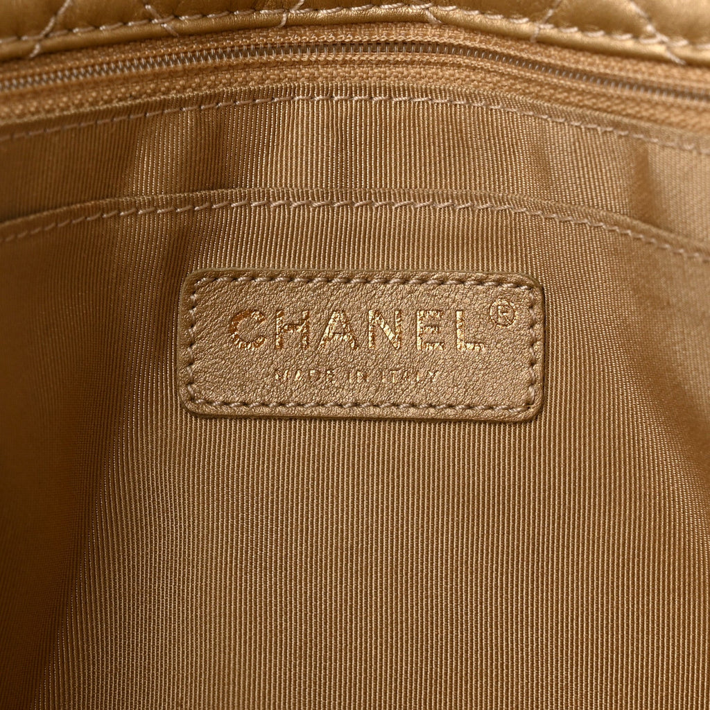 Metallic Calfskin Quilted Small XXL Travel Flap Bag Gold