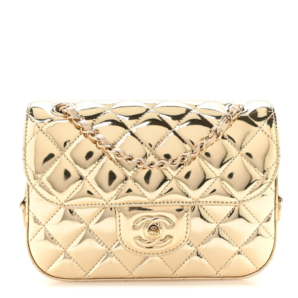 Mirror Calfskin Metallic Calfskin Quilted Hollywood Boulevard Mini Flap With Star Coin Purse Gold