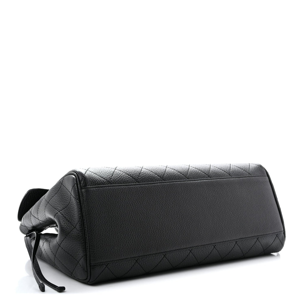 Grained Calfskin Stitched Urban Essentials Shopping Bag Black