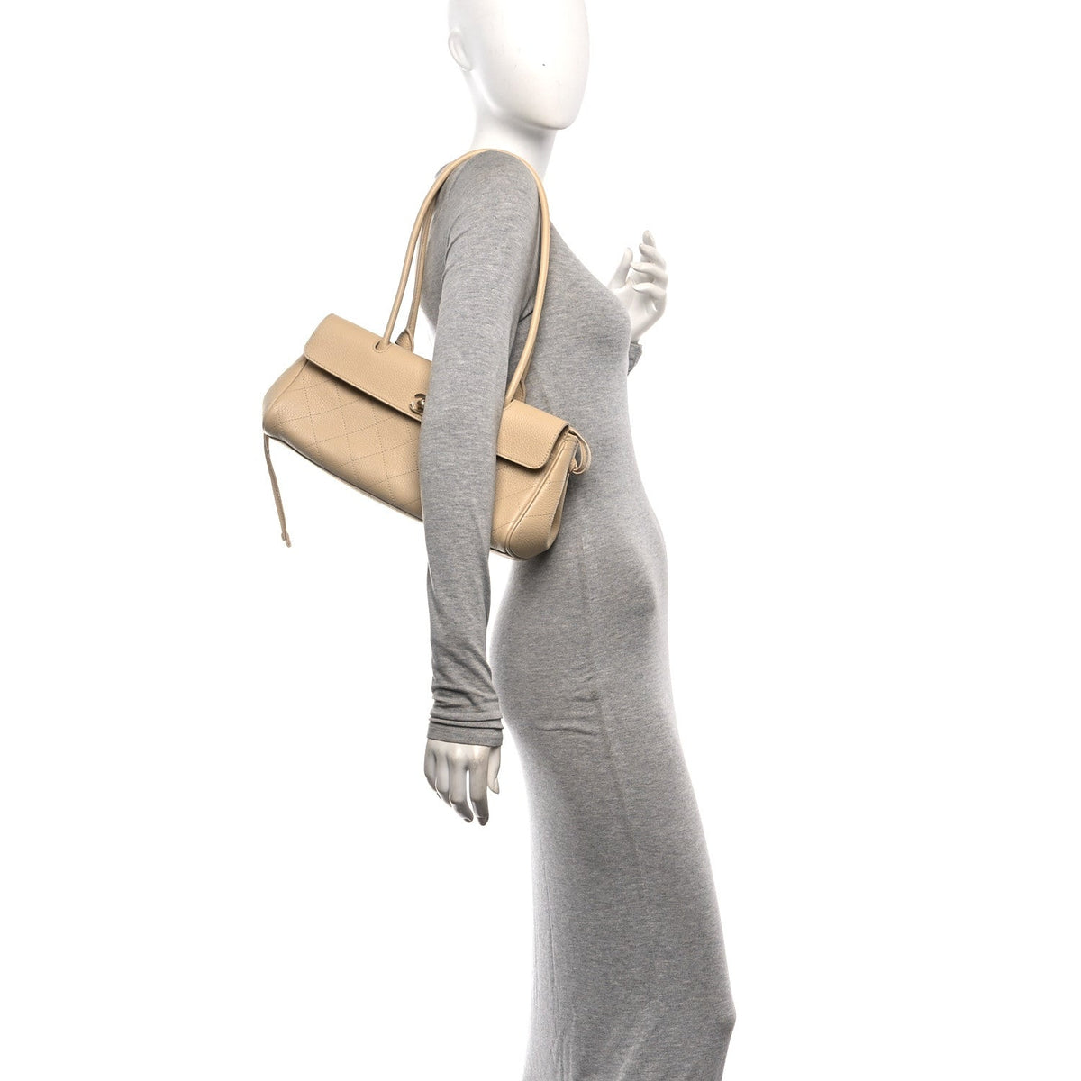 Grained Calfskin Stitched Urban Essentials Small Shopping Bag Beige