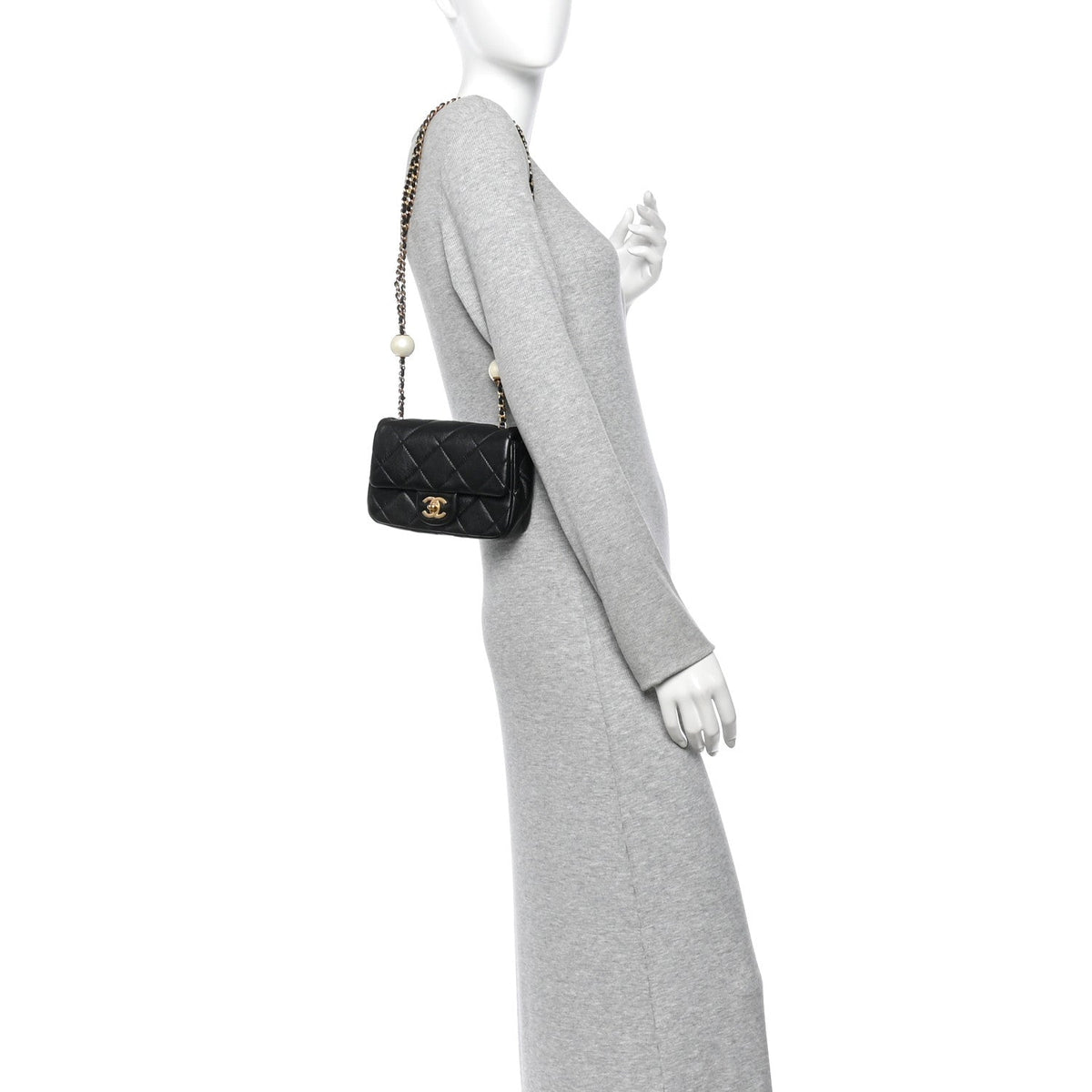 Lambskin Quilted Pearl Mini Flap Black
