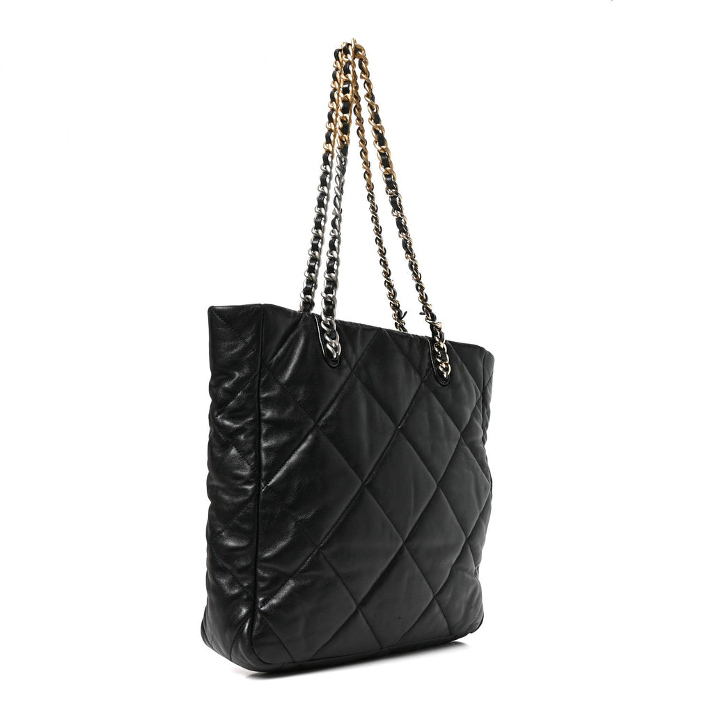 Lambskin Quilted Large Chanel 19 Shopping Tote Black