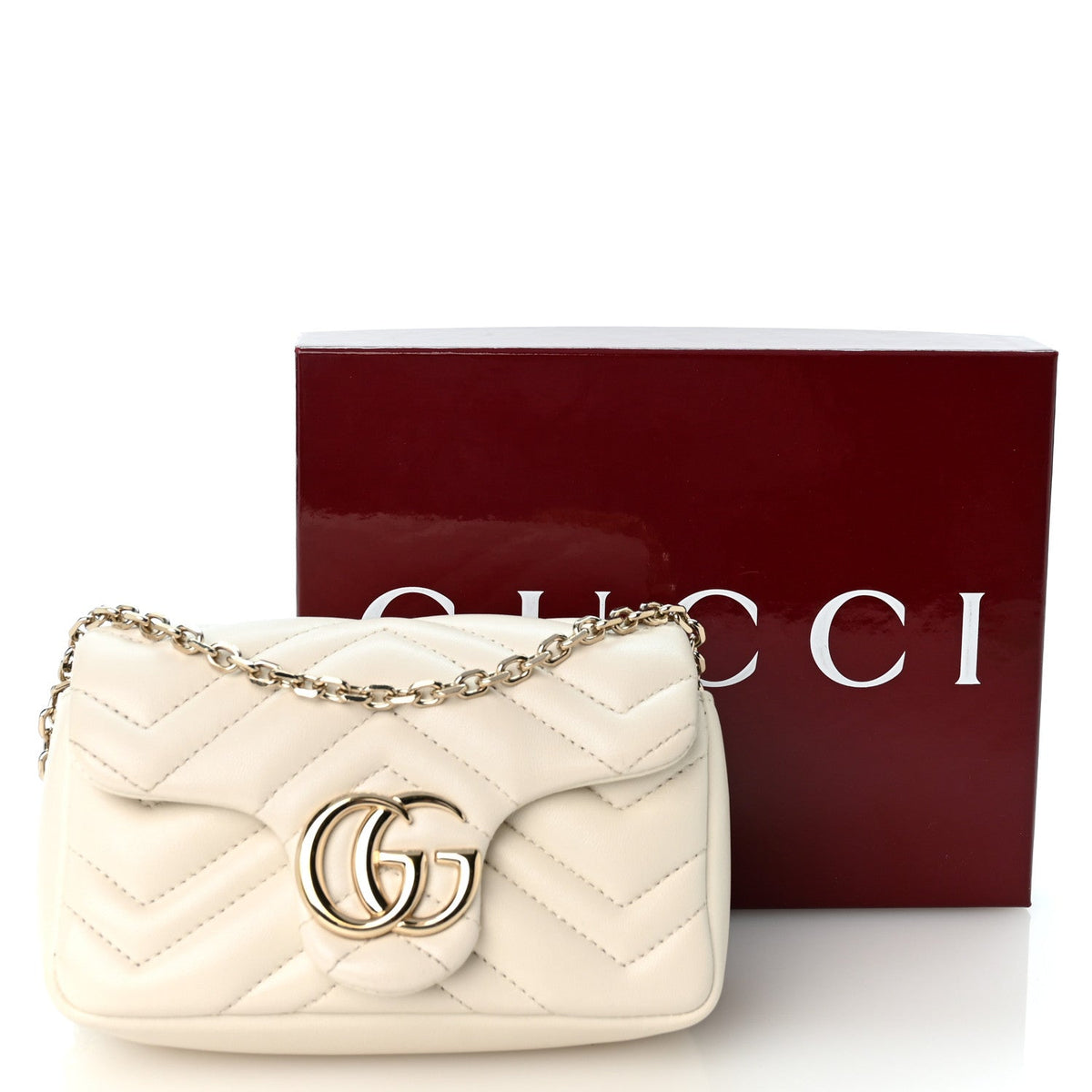 Lambskin Matelasse Mini GG Marmont Shoulder Bag White
