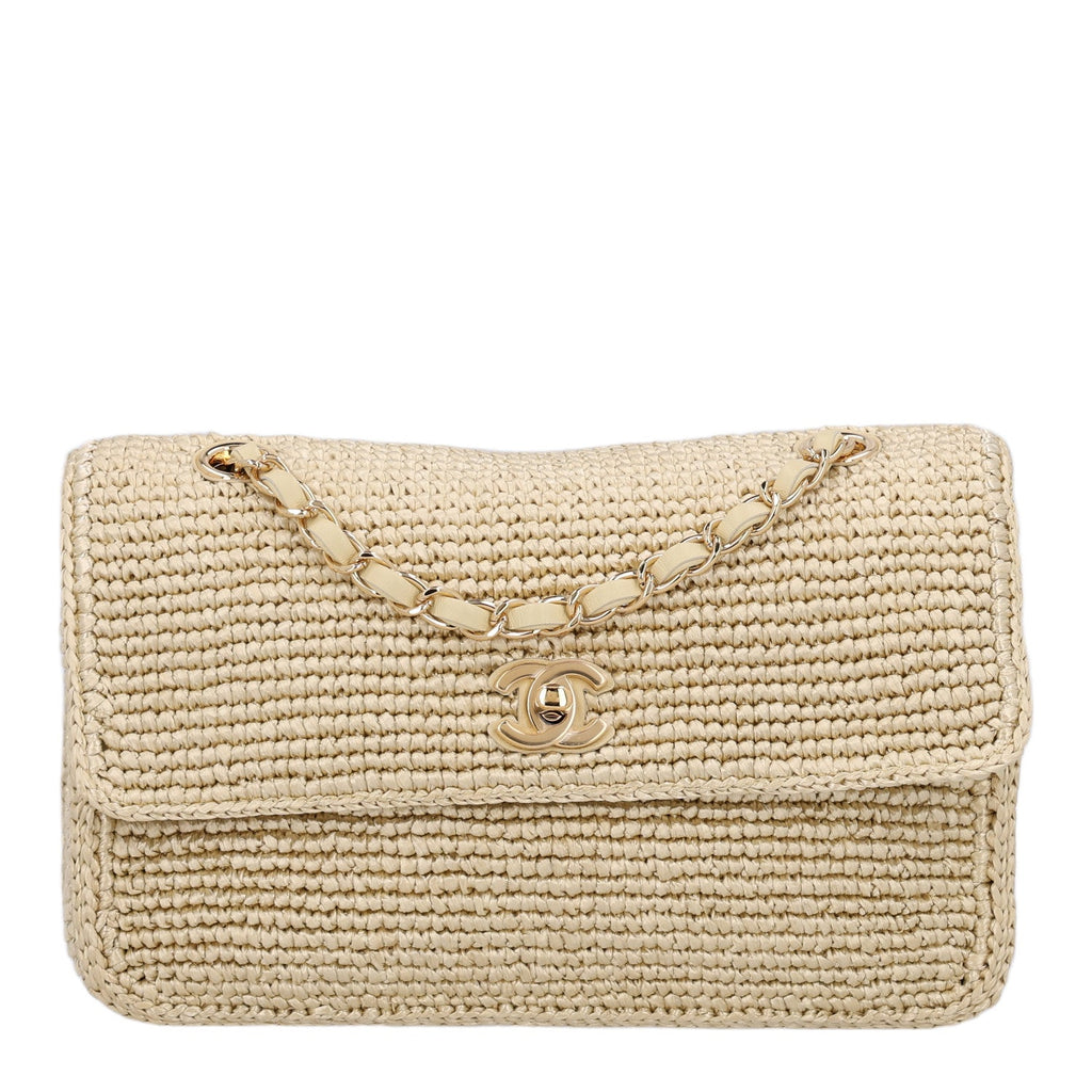 Braided Raffia Small Coco Beach Flap Beige