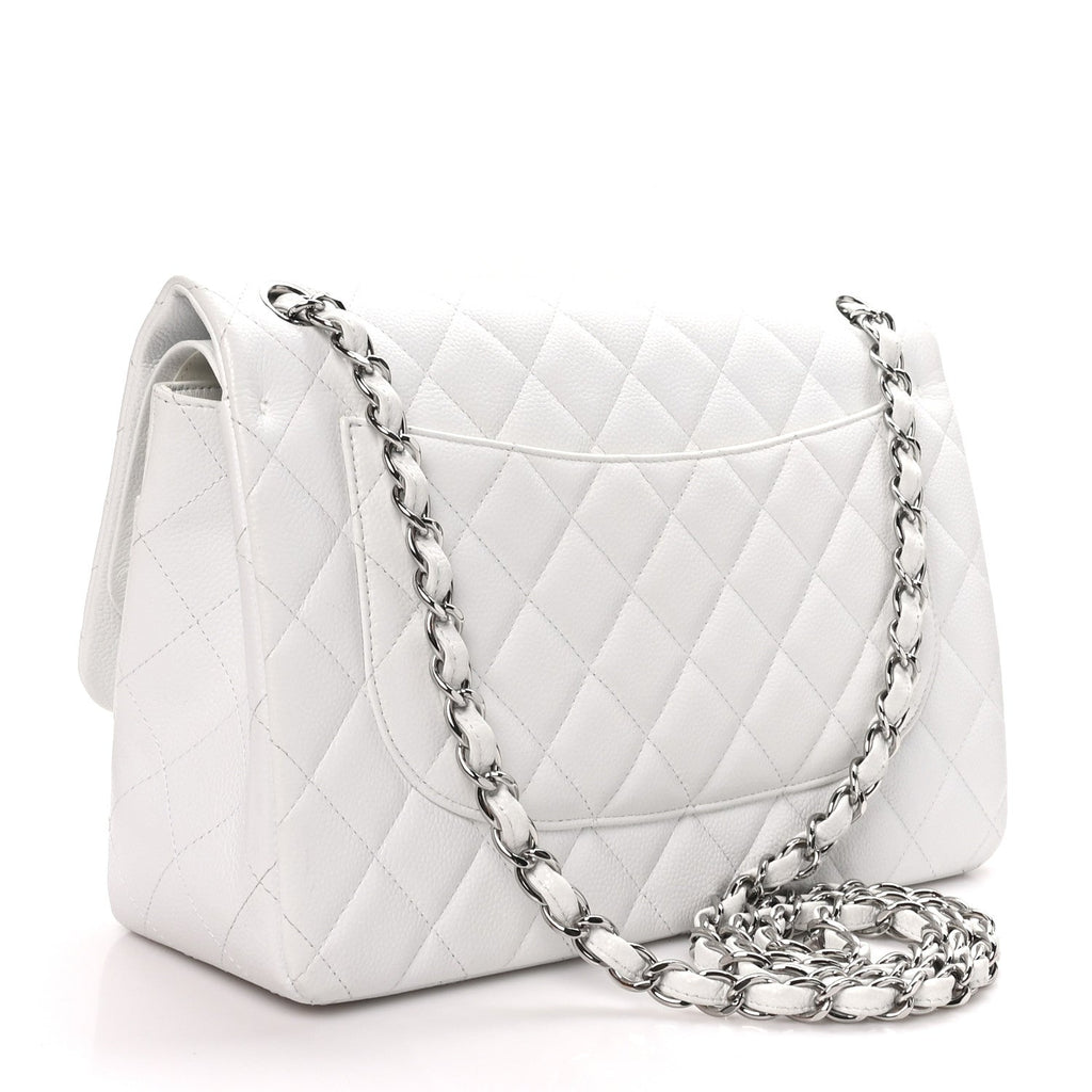 Caviar Quilted Jumbo Double Flap White