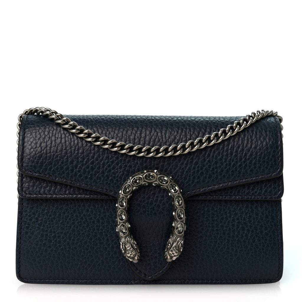 Dollar Calfskin Crystal Super Mini Dionysus Shoulder Bag Blue Agata Black Diamond