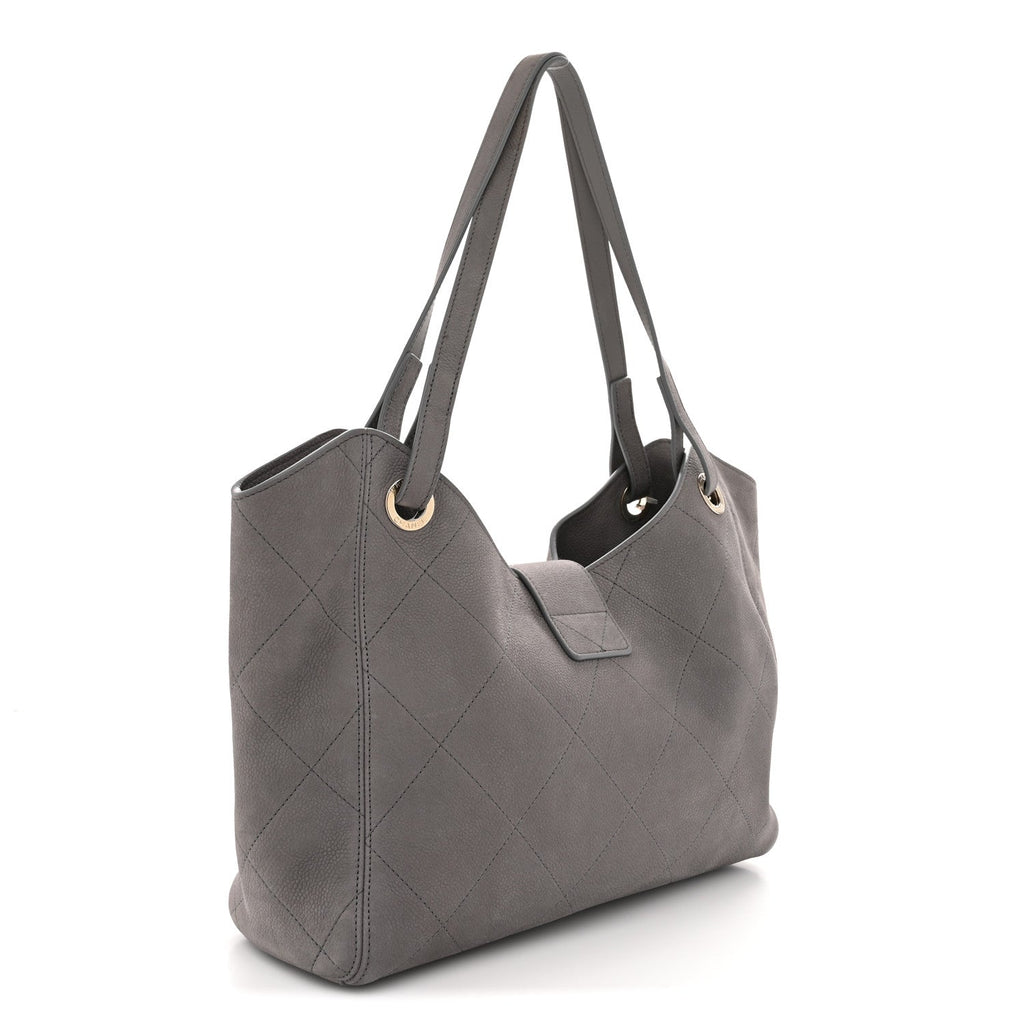 Nubuck Caviar Quilted Large Shopping Bag Grey