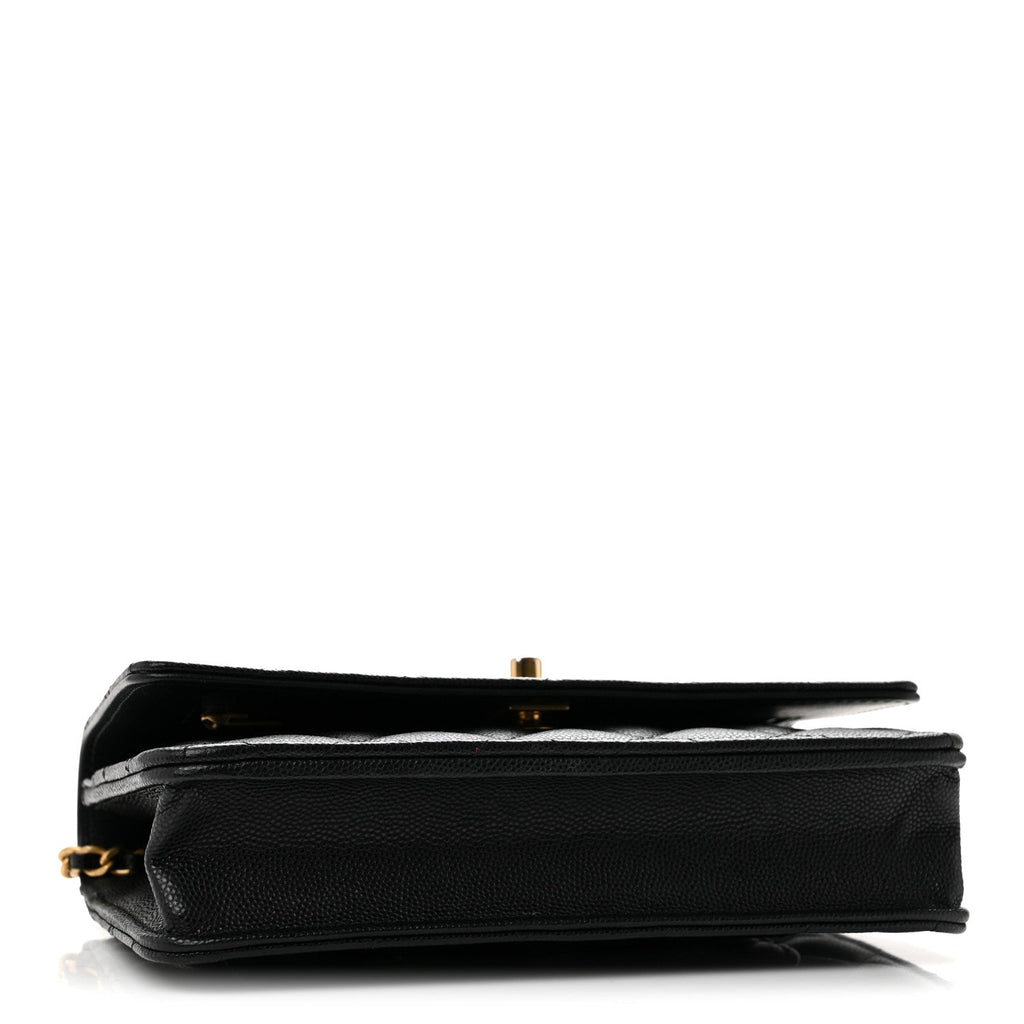 Shiny Caviar Quilted Pick Me Up Wallet On Chain WOC Black
