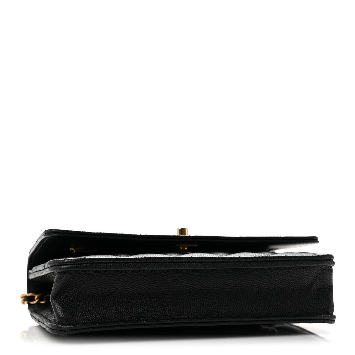 Shiny Caviar Quilted Pick Me Up Wallet On Chain WOC Black