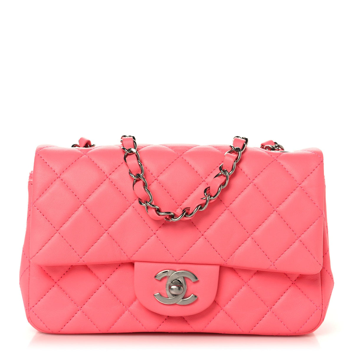 Lambskin Quilted Mini Rectangular Flap Pink