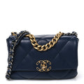 Lambskin Quilted Medium Chanel 19 Flap Navy Blue
