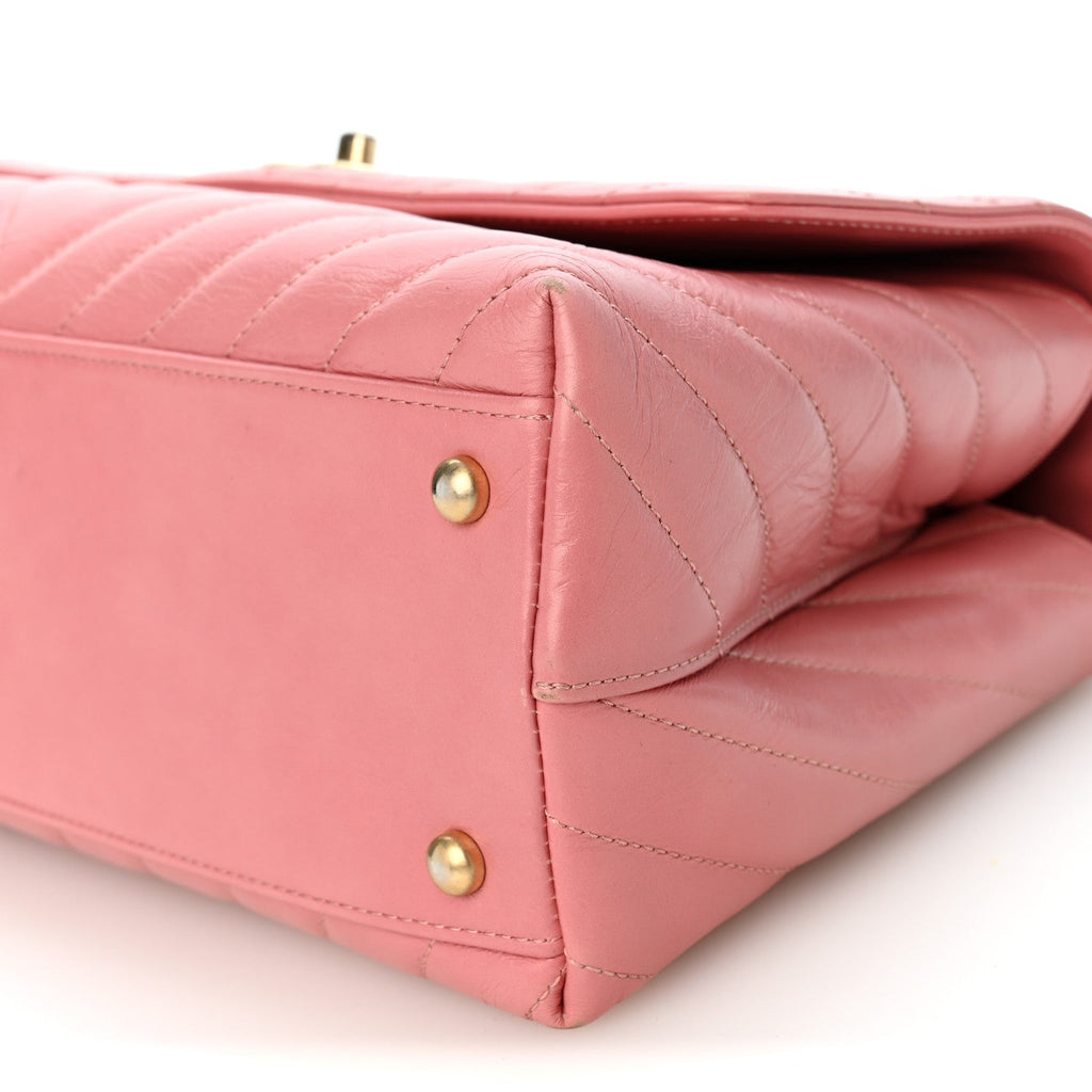 Calfskin Lizard Chevron Quilted Small Coco Handle Flap Pink