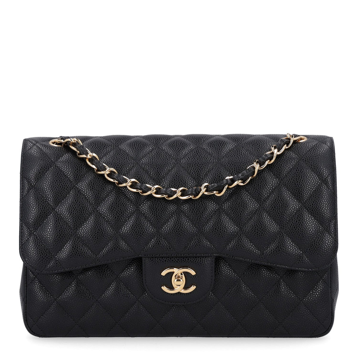 Caviar Quilted Jumbo Double Flap Black