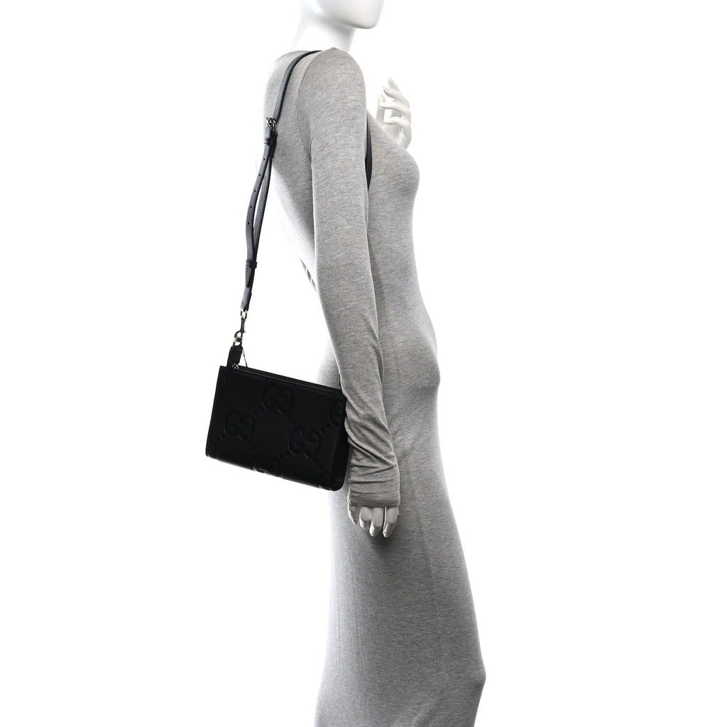 Monogram Jumbo GG Textured Dollar Calfskin Crossbody Bag Black