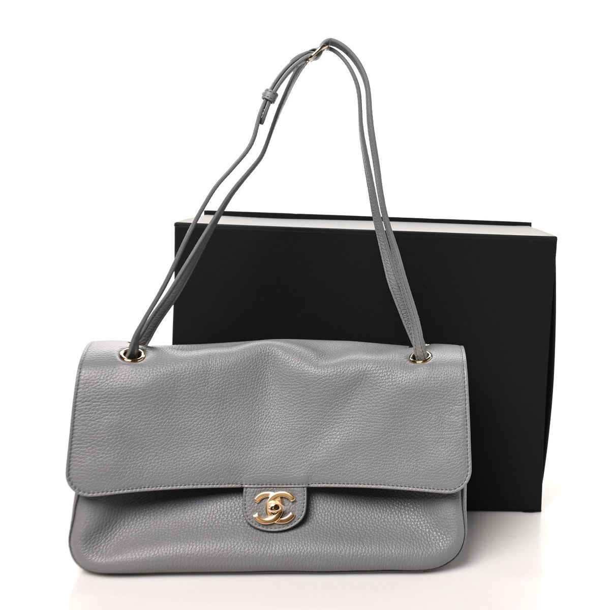 Grained Calfskin Small Souplissimo Maxi Flap Grey