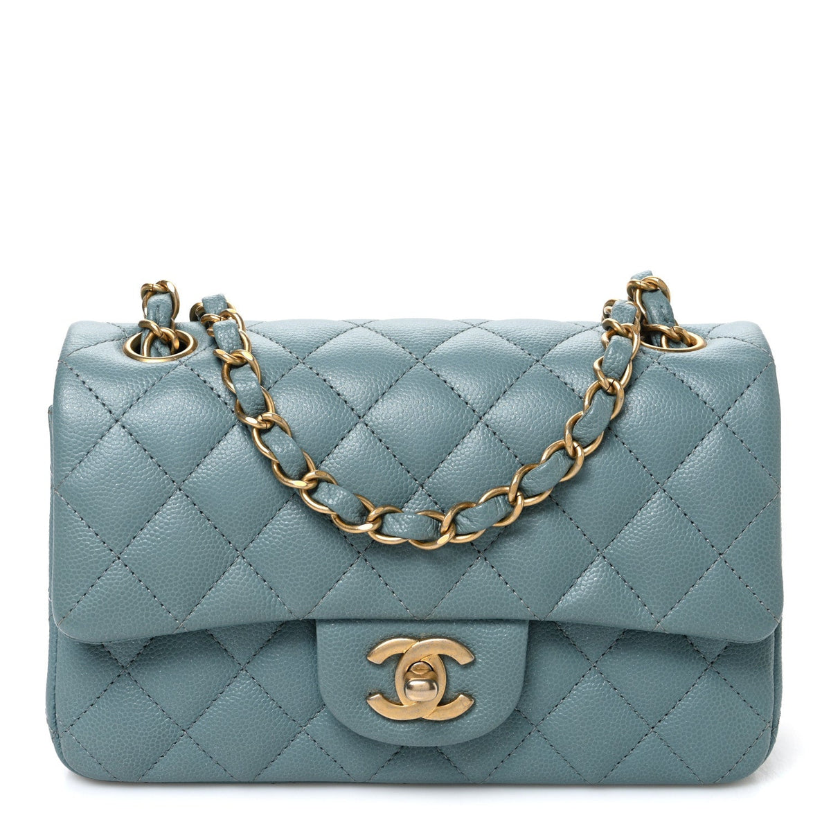 Caviar Quilted Mini Rectangular Flap Blue